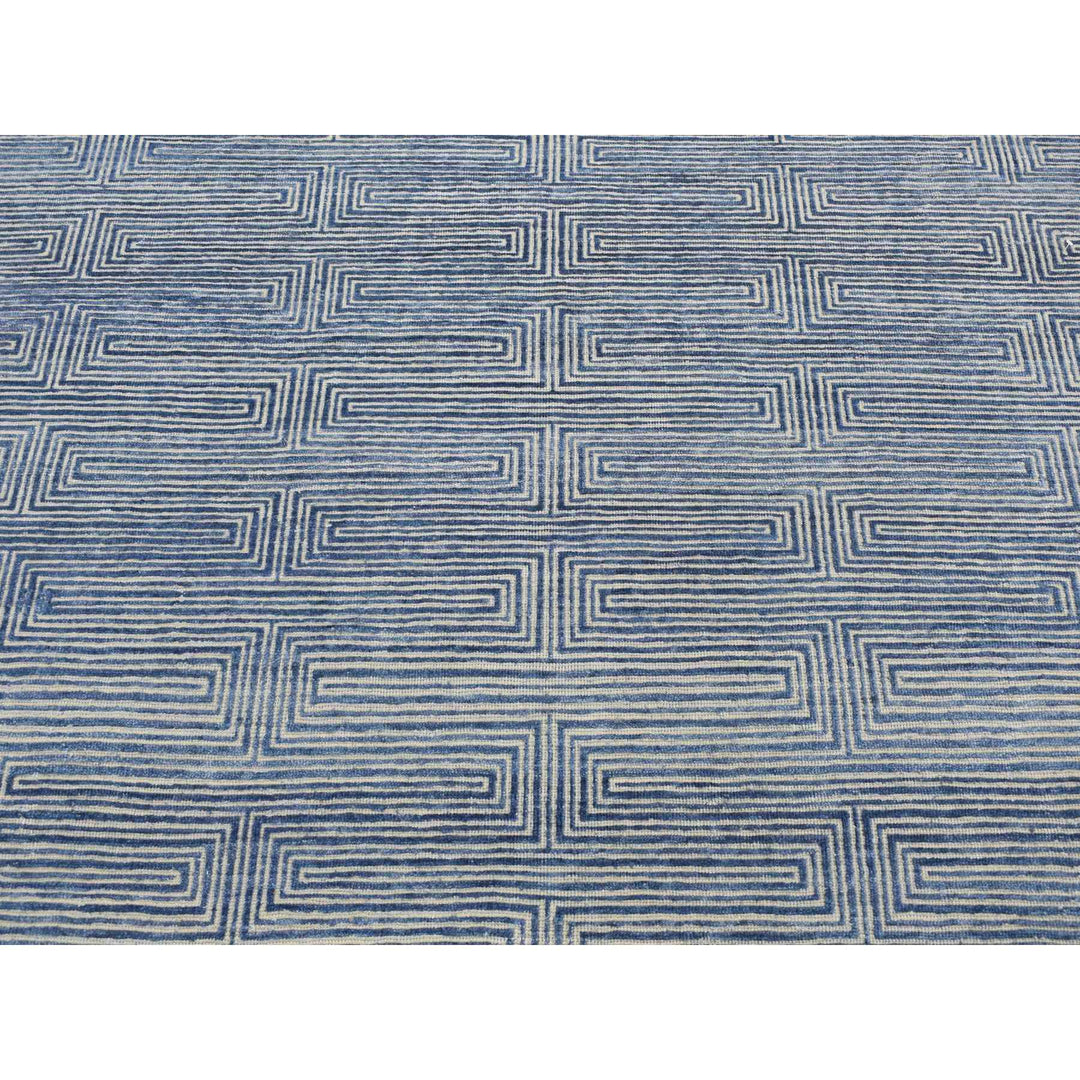 8'0" x 10'0" New Hand Knotted Blue Wool & Silk Rectangle Oriental Rug - MOA10280827