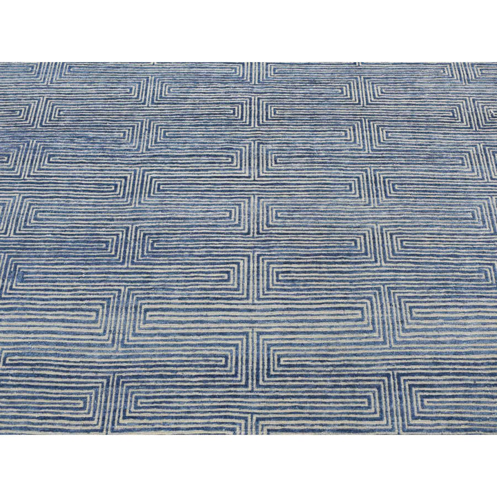 8'0" x 10'0" New Hand Knotted Blue Wool & Silk Rectangle Oriental Rug - MOA10280827