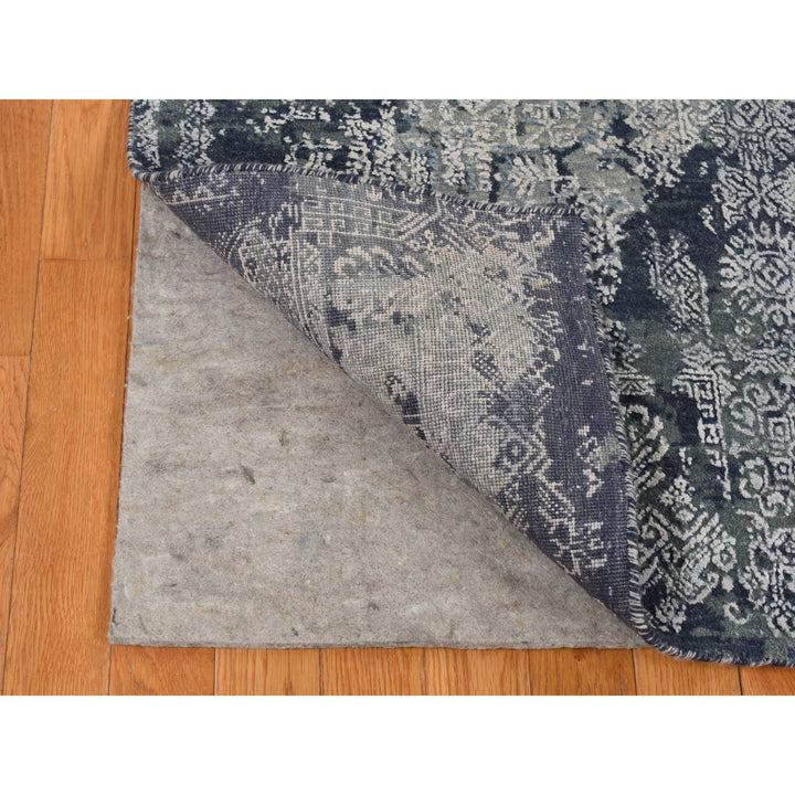 7'10" x 10'0" New Hand Knotted Grey Wool & Silk Rectangle Oriental Rug - MOA10280838