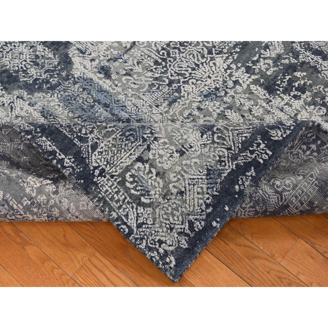 7'10" x 10'0" New Hand Knotted Grey Wool & Silk Rectangle Oriental Rug - MOA10280838