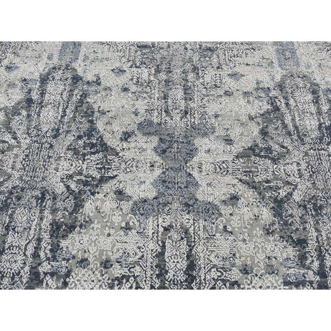 7'10" x 10'0" New Hand Knotted Grey Wool & Silk Rectangle Oriental Rug - MOA10280838