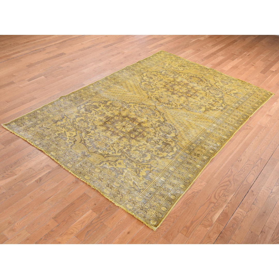 6'5" x 9'10" New Hand Knotted Yellow Cotton Rectangle Oriental Rug - MOA10280855