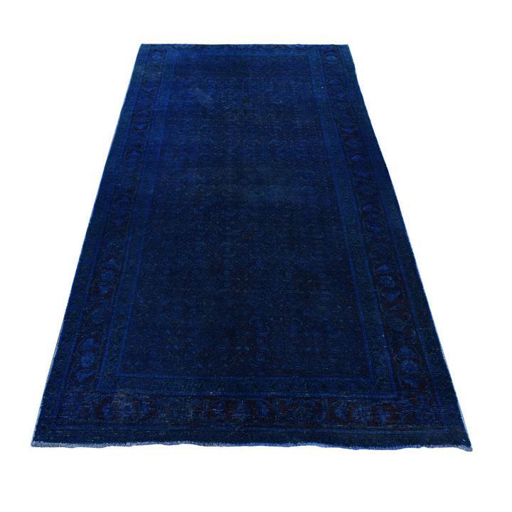 5'1" x 10'0" New Hand Knotted Blue Worn Wool Runner Oriental Rug - MOA10280860