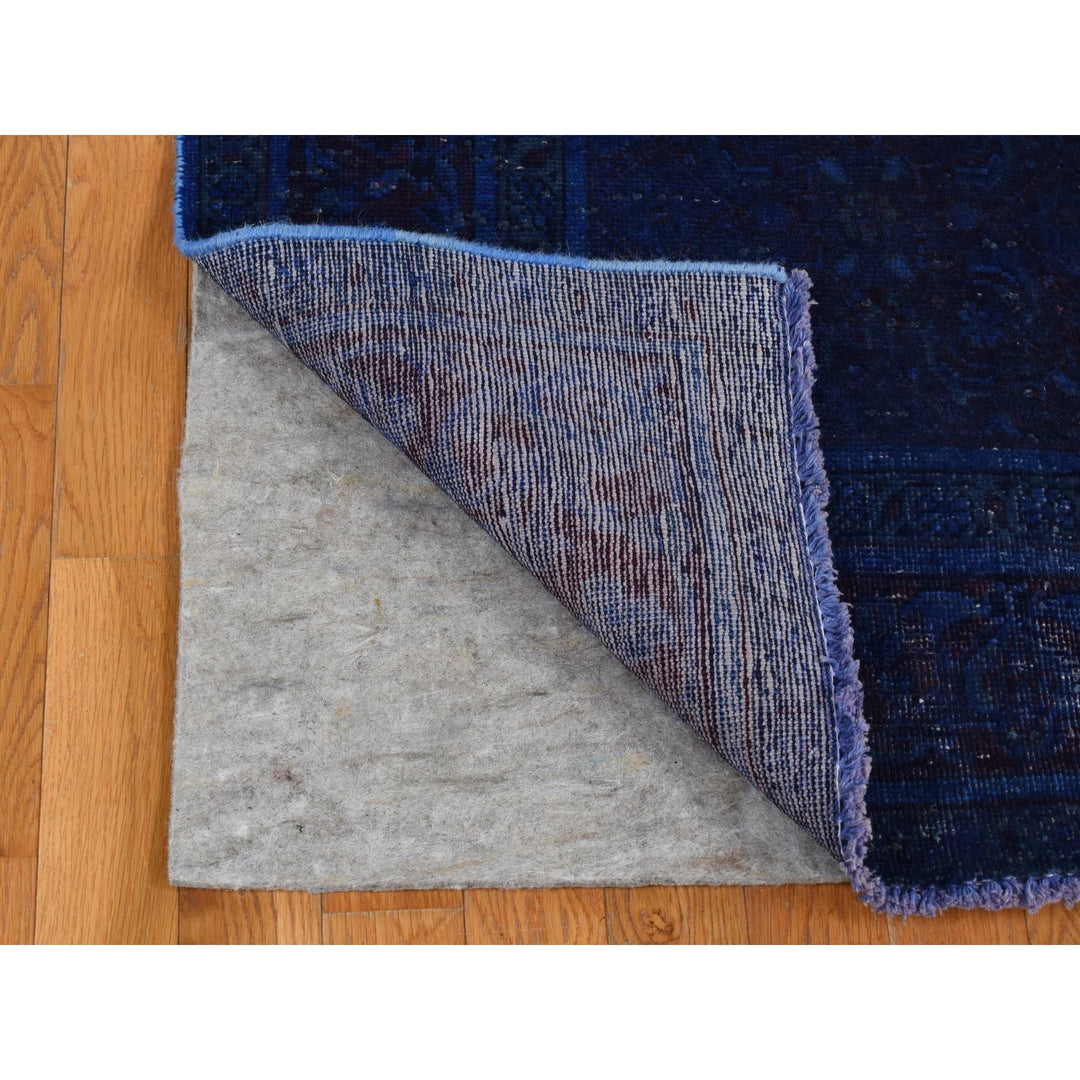 5'1" x 10'0" New Hand Knotted Blue Worn Wool Runner Oriental Rug - MOA10280860