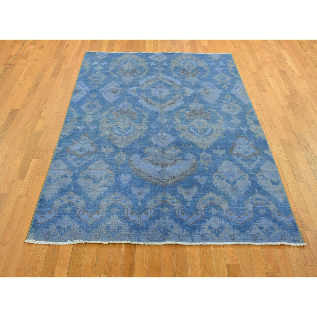 6'2" x 9'1" New Hand Knotted Blue Wool Rectangle Oriental Rug - MOA10280869