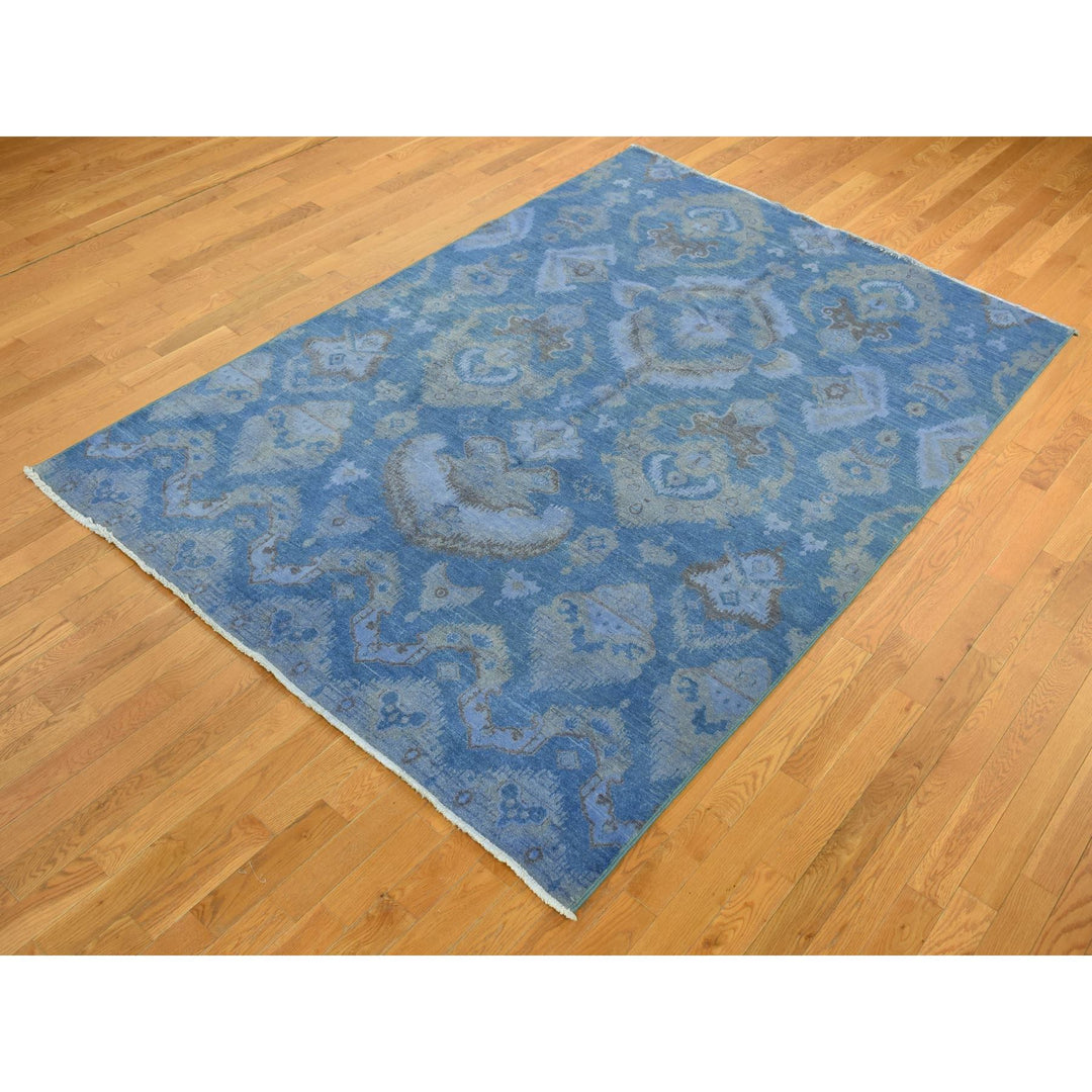 6'2" x 9'1" New Hand Knotted Blue Wool Rectangle Oriental Rug - MOA10280869