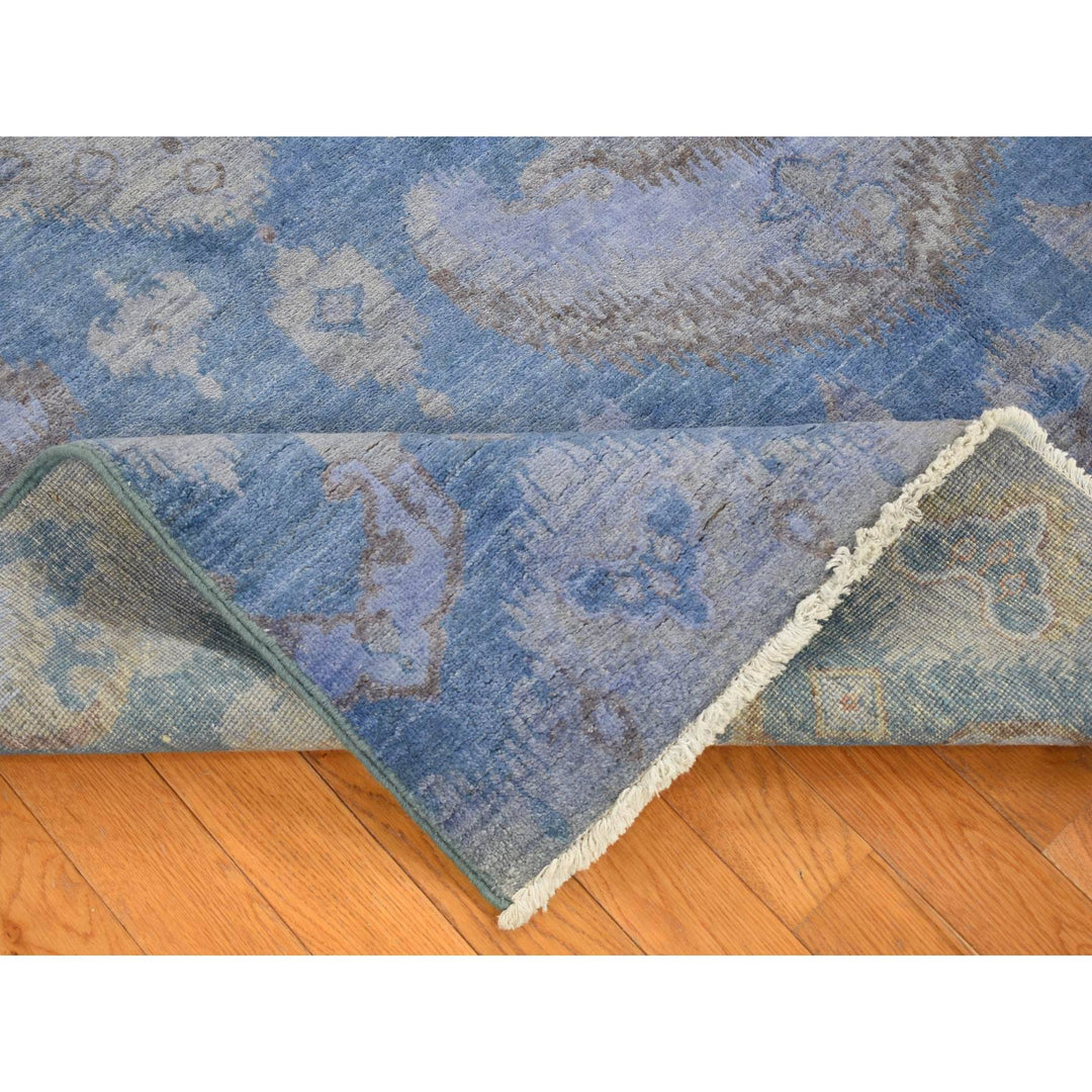 6'2" x 9'1" New Hand Knotted Blue Wool Rectangle Oriental Rug - MOA10280869