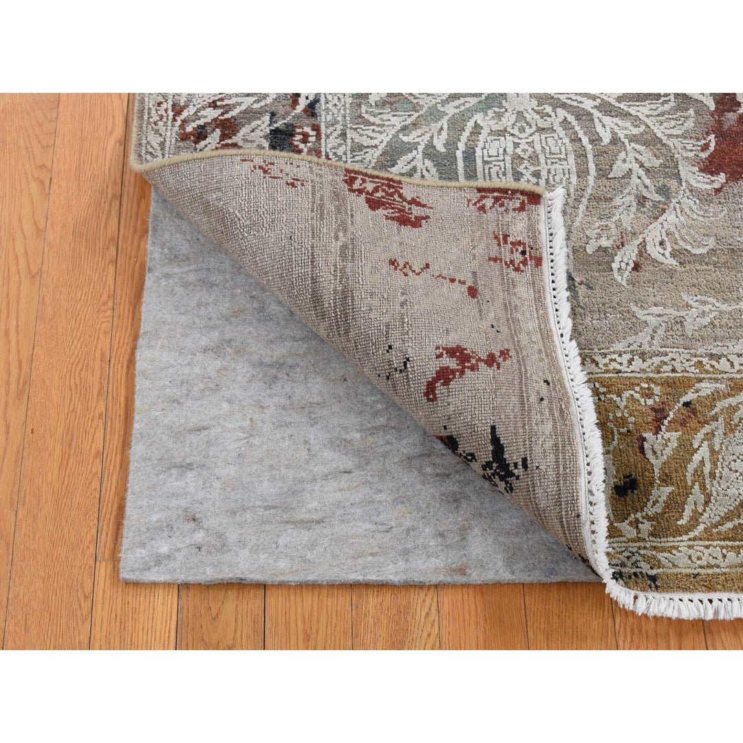 5'2" x 7'1" New Hand Knotted Grey Wool & Silk Rectangle Oriental Rug - MOA10280885