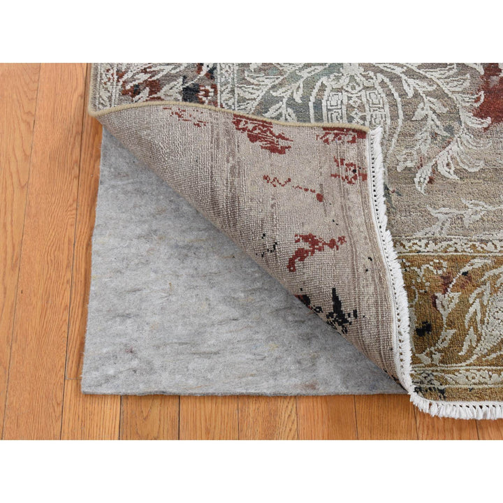 5'2" x 7'1" New Hand Knotted Grey Wool & Silk Rectangle Oriental Rug - MOA10280885
