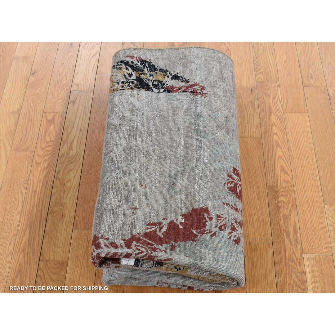 5'2" x 7'1" New Hand Knotted Grey Wool & Silk Rectangle Oriental Rug - MOA10280885