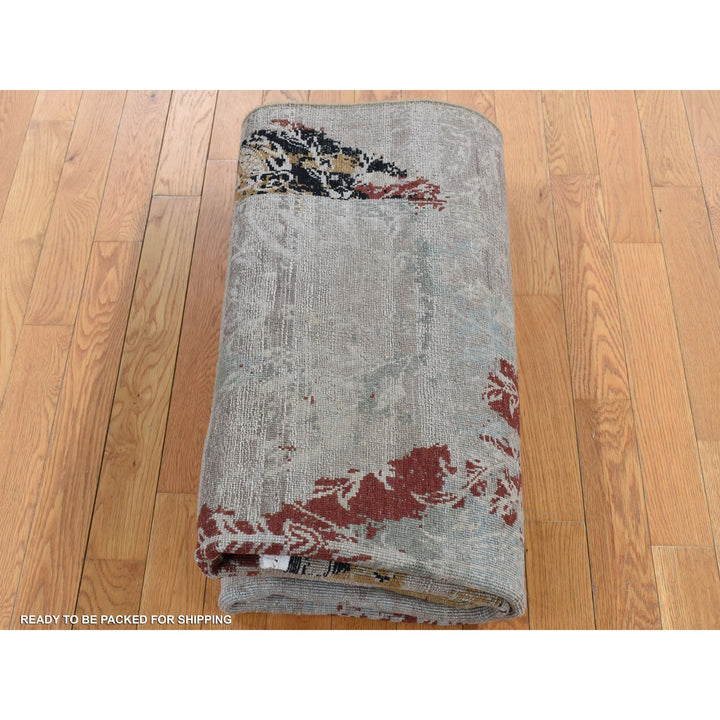 5'2" x 7'1" New Hand Knotted Grey Wool & Silk Rectangle Oriental Rug - MOA10280885