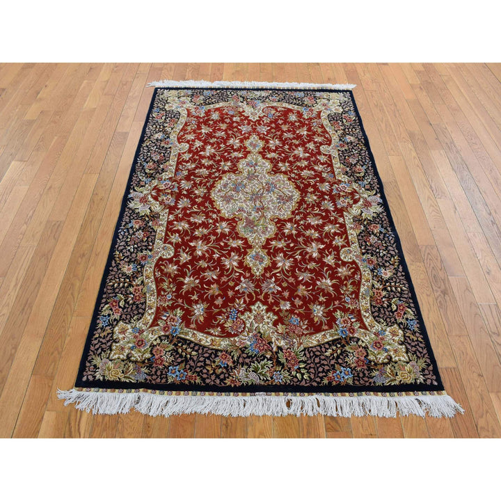 4'1" x 6'4" New Hand Knotted Red Silk Rectangle Oriental Rug - MOA10280893