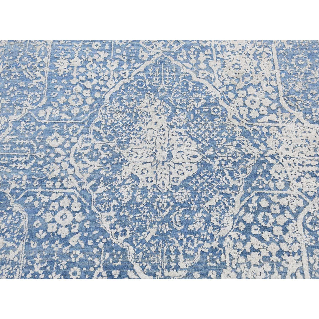 5'1" x 7'0" New Hand Knotted Blue Wool & Silk Rectangle Oriental Rug - MOA10280927