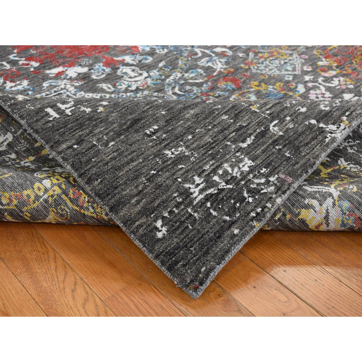 6'1" x 9'2" New Hand Knotted Black Wool & Silk Rectangle Oriental Rug - MOA10280969