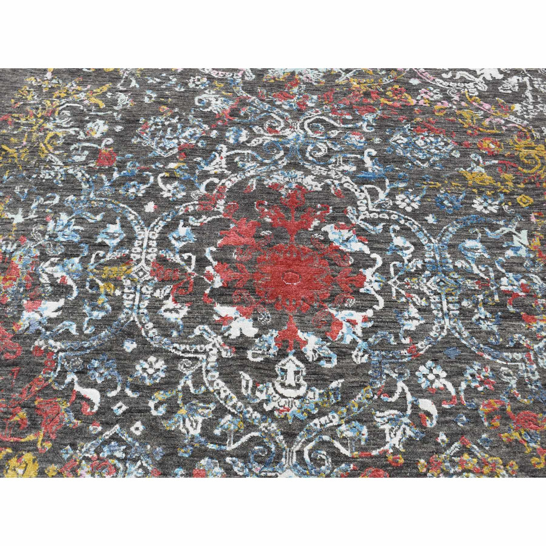 6'1" x 9'2" New Hand Knotted Black Wool & Silk Rectangle Oriental Rug - MOA10280969