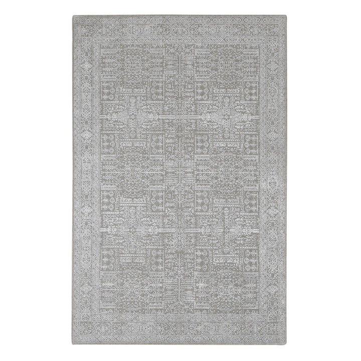 5'9" x 9'0" New Hand Loomed Grey Wool & Silk Rectangle Oriental Rug - MOA10280978