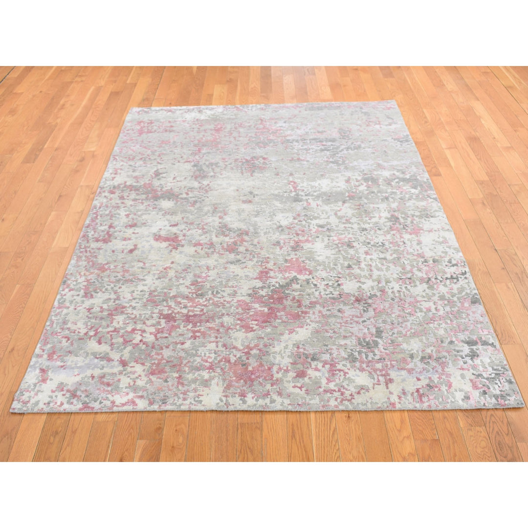 5'10" x 8'9" New Hand Knotted Pink Wool & Silk Rectangle Oriental Rug - MOA10280989