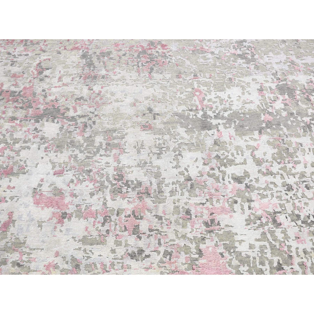 5'10" x 8'9" New Hand Knotted Pink Wool & Silk Rectangle Oriental Rug - MOA10280989