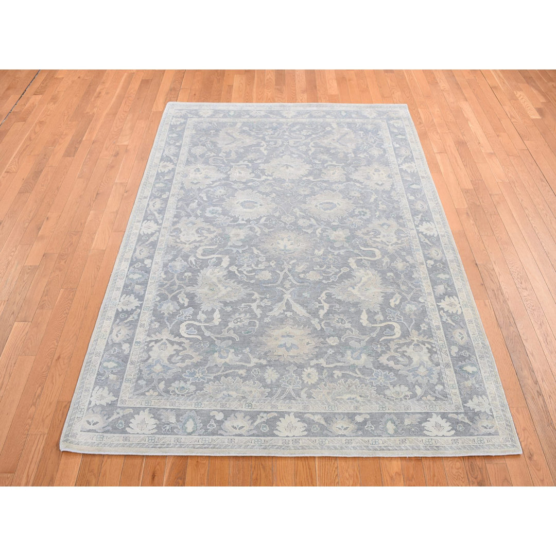 6'1" x 8'9" New Hand Knotted Grey Wool & Silk Rectangle Oriental Rug - MOA10280990