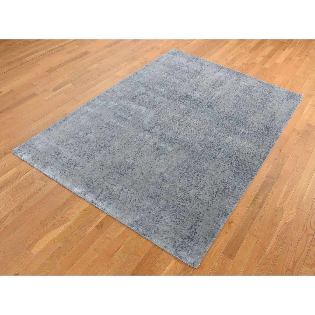 6'0" x 9'0" New Hand Loomed Grey Wool & Silk Rectangle Oriental Rug - MOA10280998