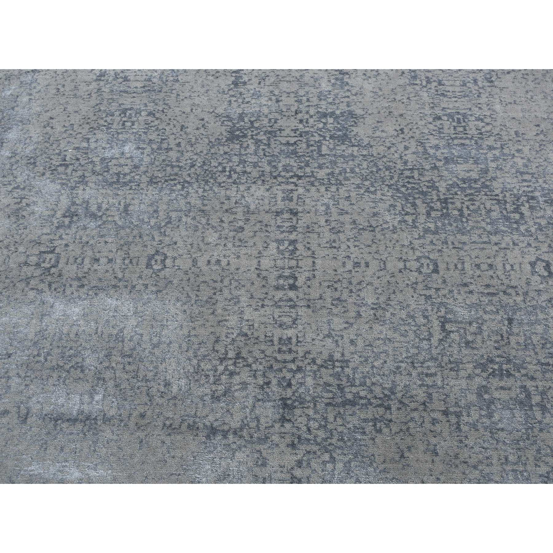 6'0" x 9'0" New Hand Loomed Grey Wool & Silk Rectangle Oriental Rug - MOA10280998