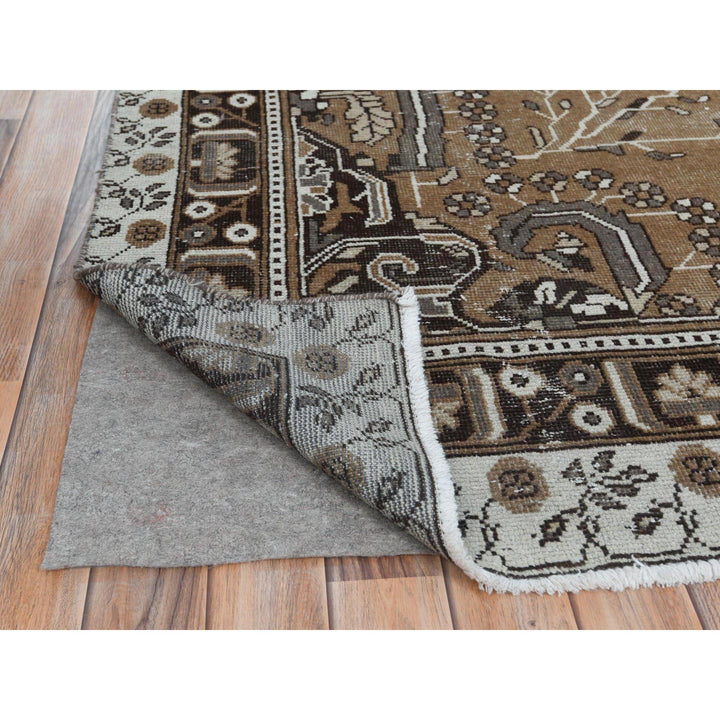 7'0" x 10'0" Vintage Hand Knotted Brown Worn Wool Rectangle Oriental Rug - MOA10281021