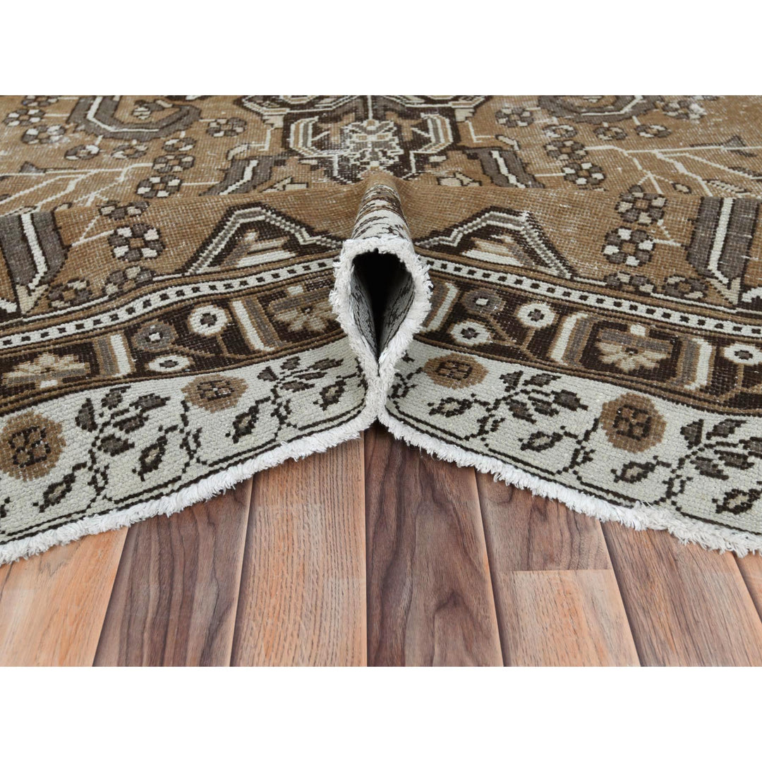 7'0" x 10'0" Vintage Hand Knotted Brown Worn Wool Rectangle Oriental Rug - MOA10281021