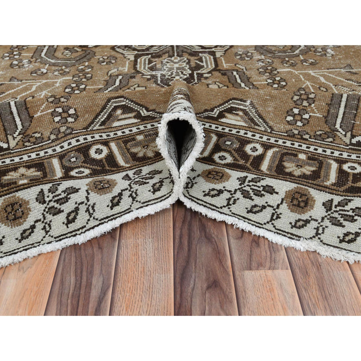 7'0" x 10'0" Vintage Hand Knotted Brown Worn Wool Rectangle Oriental Rug - MOA10281021