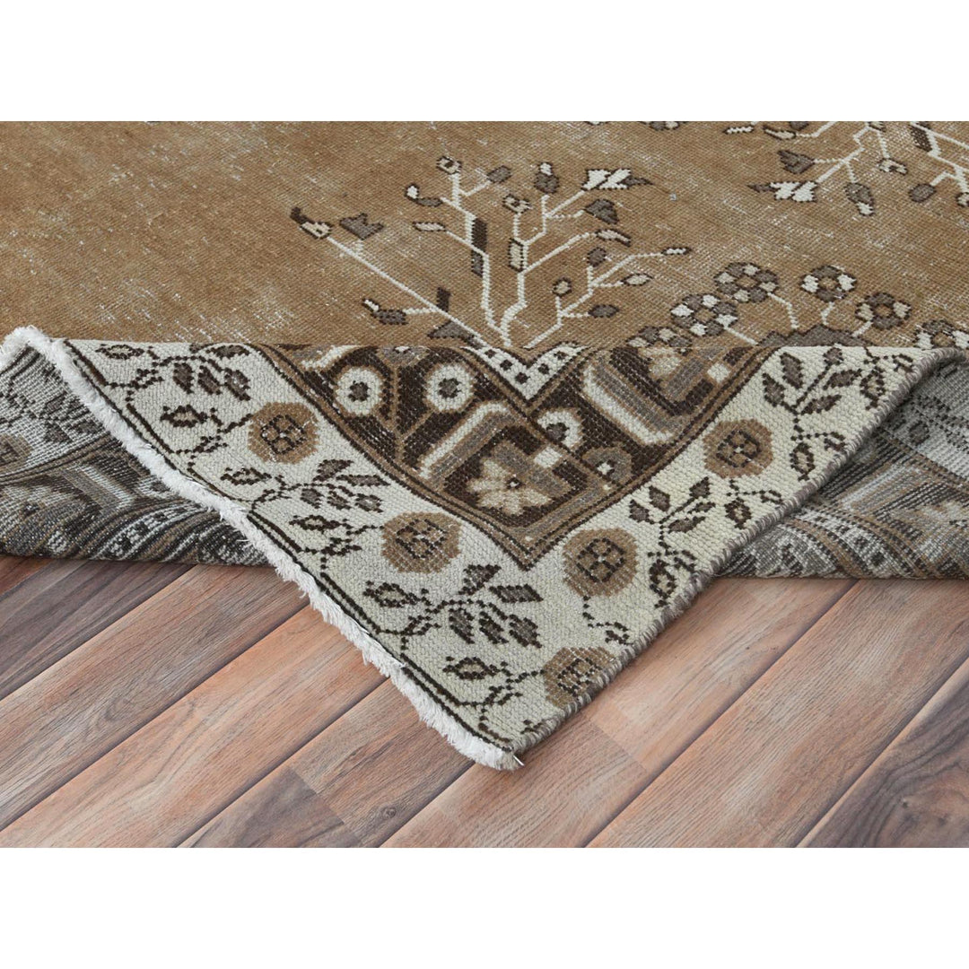 7'0" x 10'0" Vintage Hand Knotted Brown Worn Wool Rectangle Oriental Rug - MOA10281021