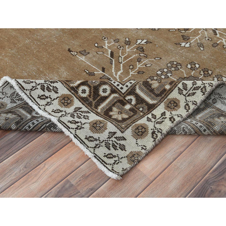 7'0" x 10'0" Vintage Hand Knotted Brown Worn Wool Rectangle Oriental Rug - MOA10281021