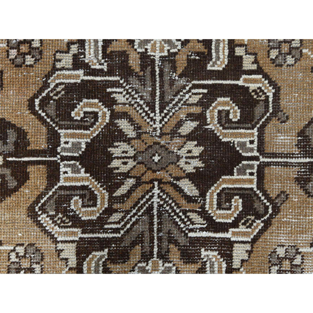 7'0" x 10'0" Vintage Hand Knotted Brown Worn Wool Rectangle Oriental Rug - MOA10281021