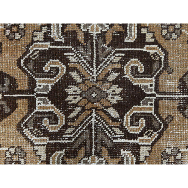 7'0" x 10'0" Vintage Hand Knotted Brown Worn Wool Rectangle Oriental Rug - MOA10281021