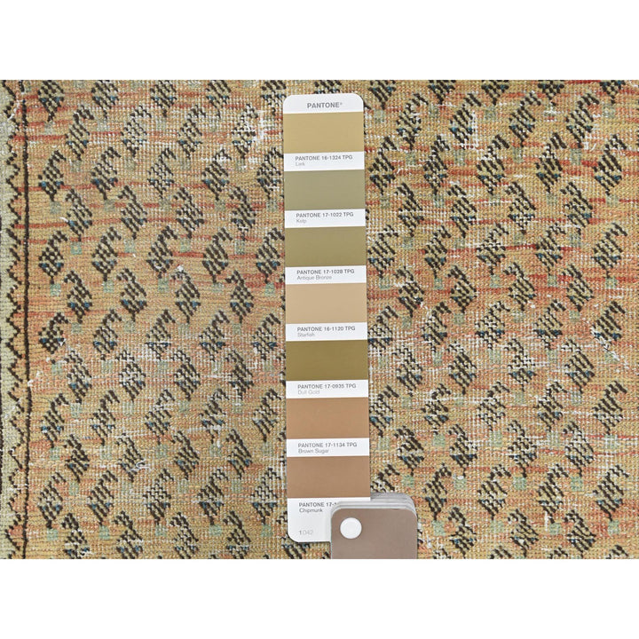 3'2" x 10'5" Vintage Hand Knotted Brown Worn Wool Runner Oriental Rug - MOA10281043