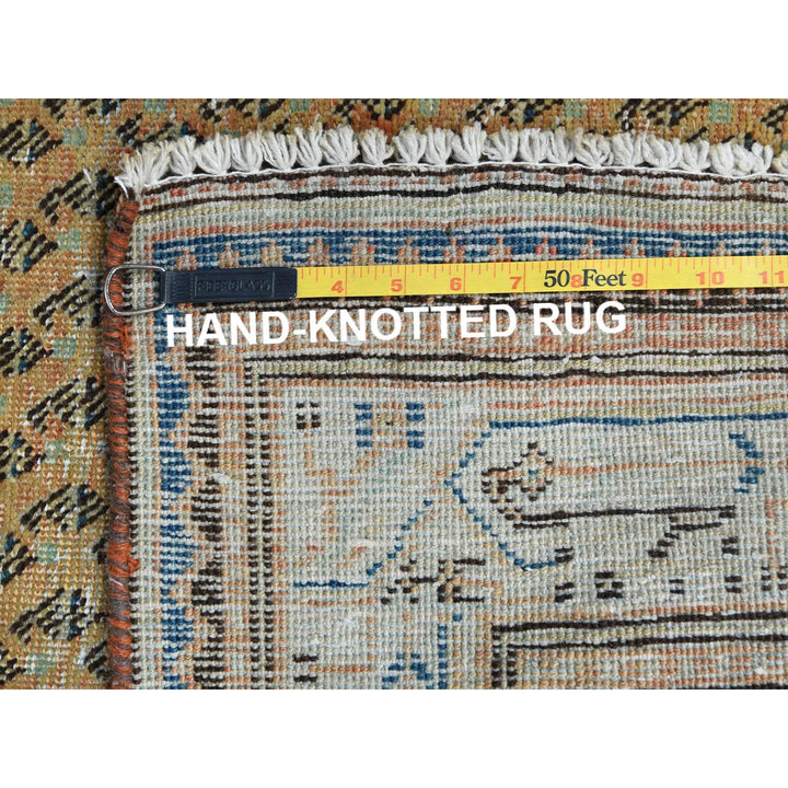 3'2" x 10'5" Vintage Hand Knotted Brown Worn Wool Runner Oriental Rug - MOA10281043