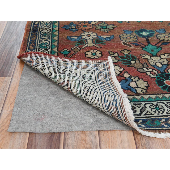3'7" x 9'9" Vintage Hand Knotted Brown Worn Wool Runner Oriental Rug - MOA10281061
