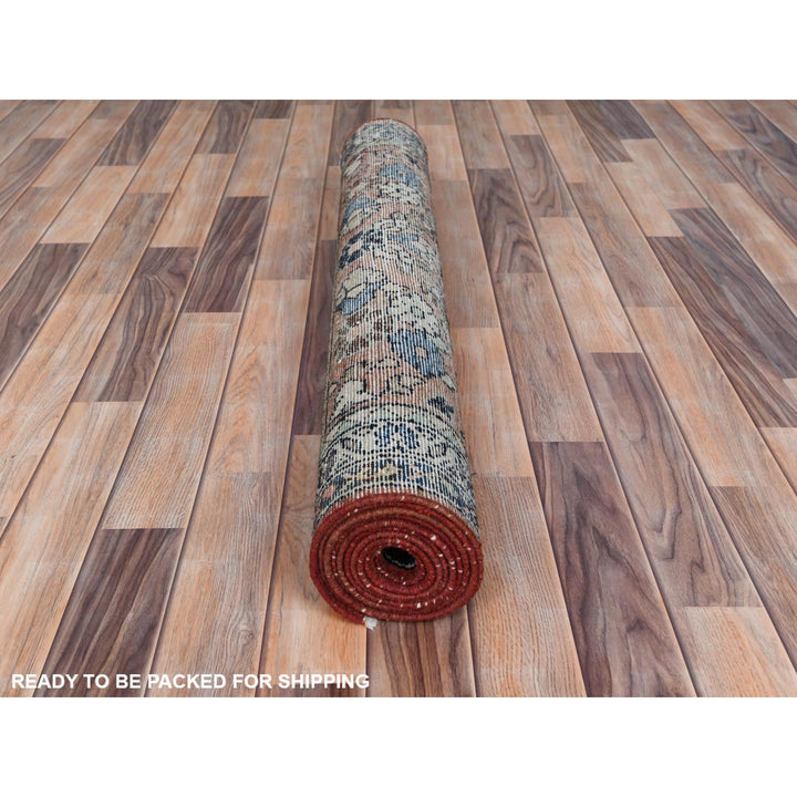 3'7" x 9'9" Vintage Hand Knotted Brown Worn Wool Runner Oriental Rug - MOA10281061