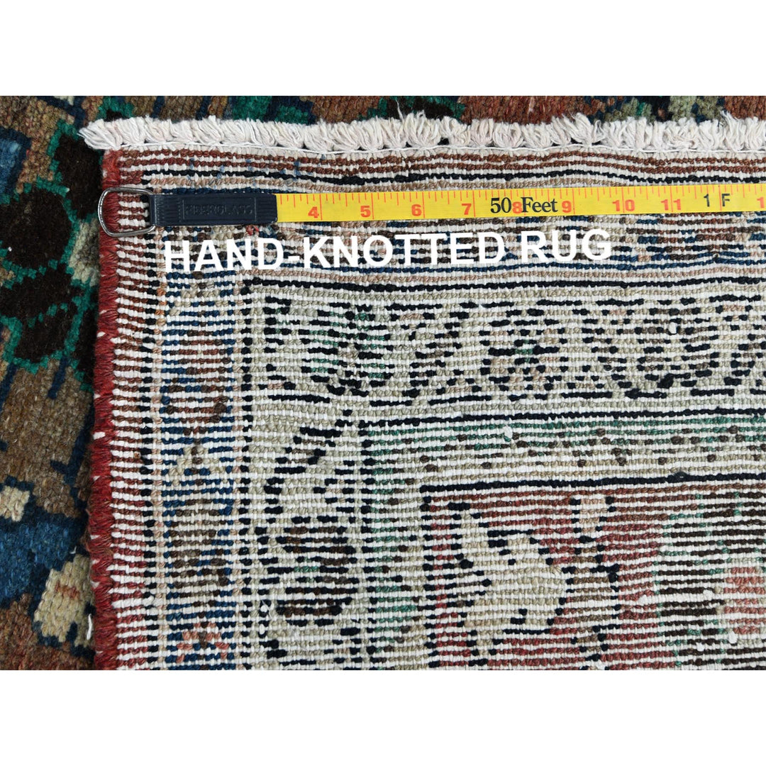 3'7" x 9'9" Vintage Hand Knotted Brown Worn Wool Runner Oriental Rug - MOA10281061