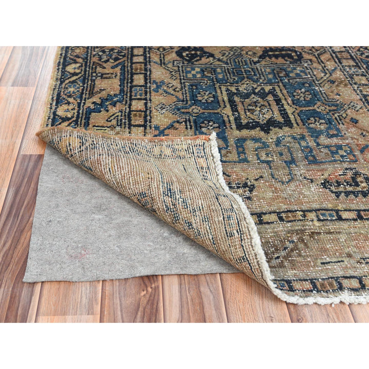 3'5" x 10'6" Vintage Hand Knotted Brown Worn Wool Runner Oriental Rug - MOA10281077