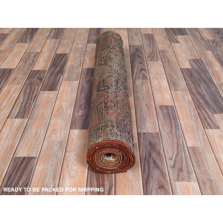 3'5" x 10'6" Vintage Hand Knotted Brown Worn Wool Runner Oriental Rug - MOA10281077