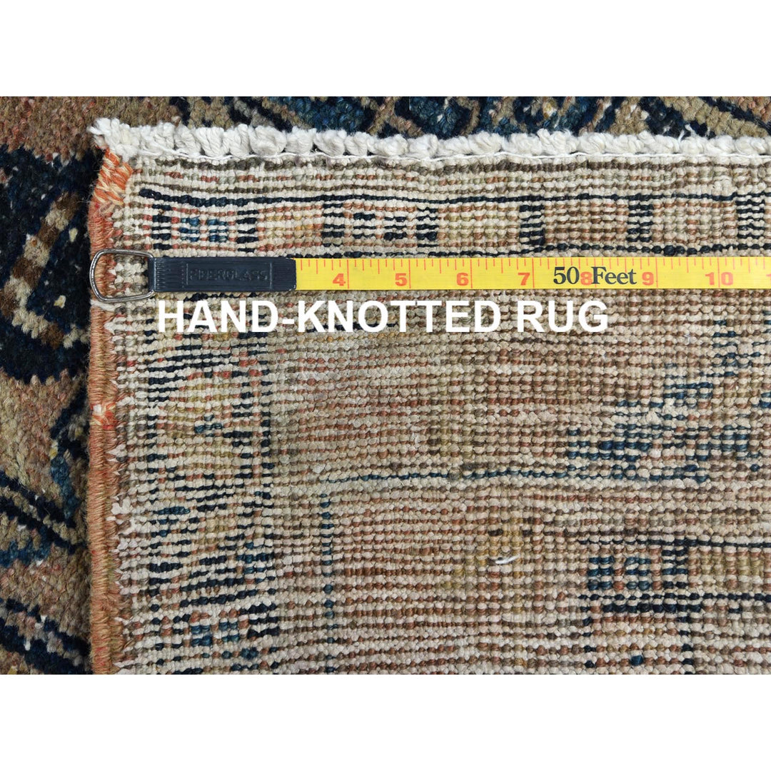 3'5" x 10'6" Vintage Hand Knotted Brown Worn Wool Runner Oriental Rug - MOA10281077