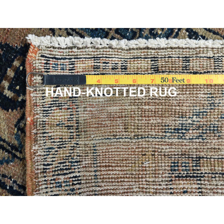 3'5" x 10'6" Vintage Hand Knotted Brown Worn Wool Runner Oriental Rug - MOA10281077