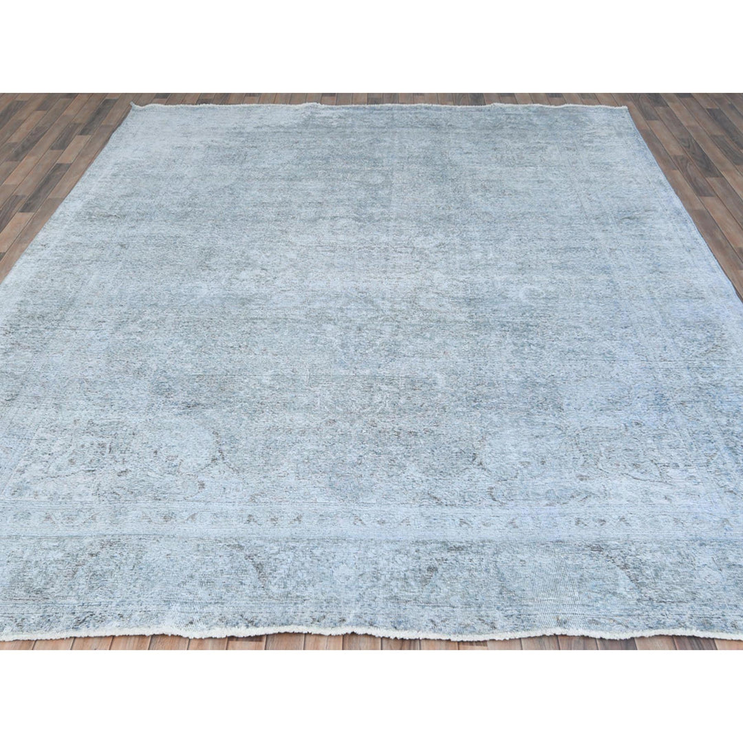 9'10" x 12'2" Vintage Hand Knotted Blue Worn Wool Rectangle Oriental Rug - MOA10281099