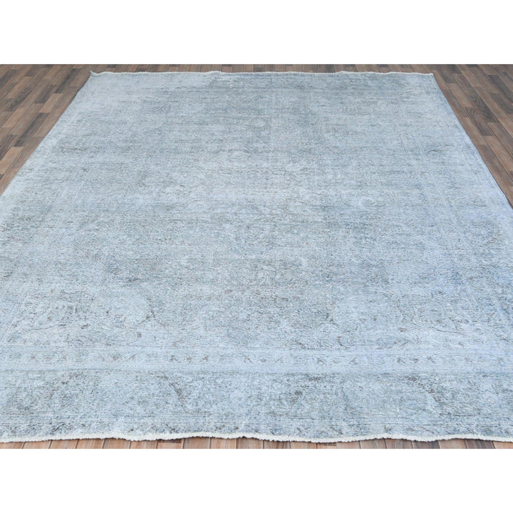 9'10" x 12'2" Vintage Hand Knotted Blue Worn Wool Rectangle Oriental Rug - MOA10281099