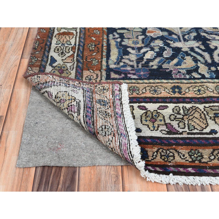 3'9" x 9'2" Vintage Hand Knotted Blue Worn Wool Runner Oriental Rug - MOA10281185