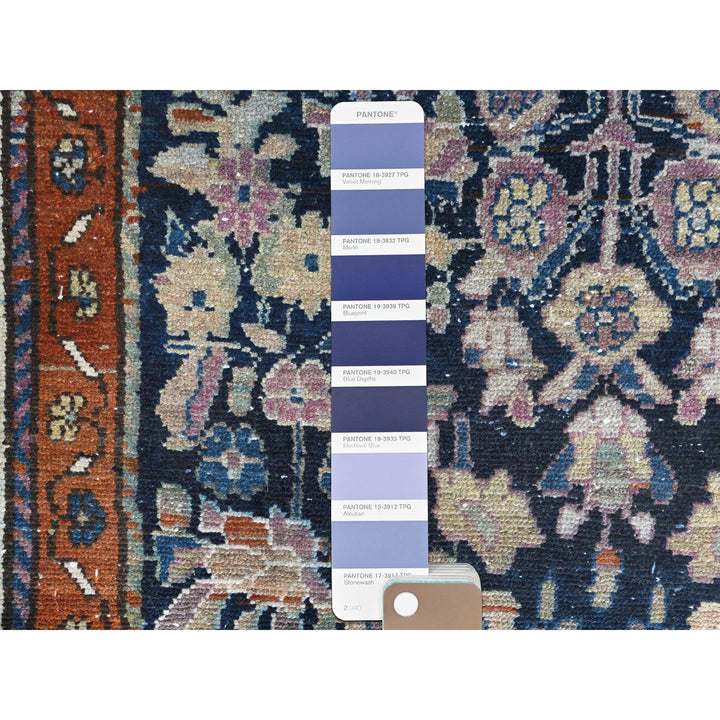 3'9" x 9'2" Vintage Hand Knotted Blue Worn Wool Runner Oriental Rug - MOA10281185