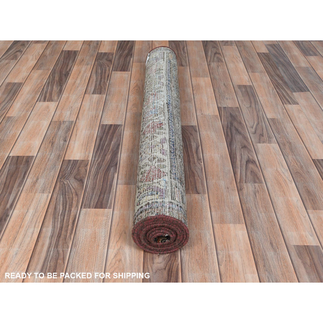 3'9" x 9'2" Vintage Hand Knotted Blue Worn Wool Runner Oriental Rug - MOA10281185