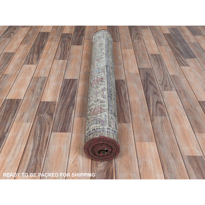 3'9" x 9'2" Vintage Hand Knotted Blue Worn Wool Runner Oriental Rug - MOA10281185