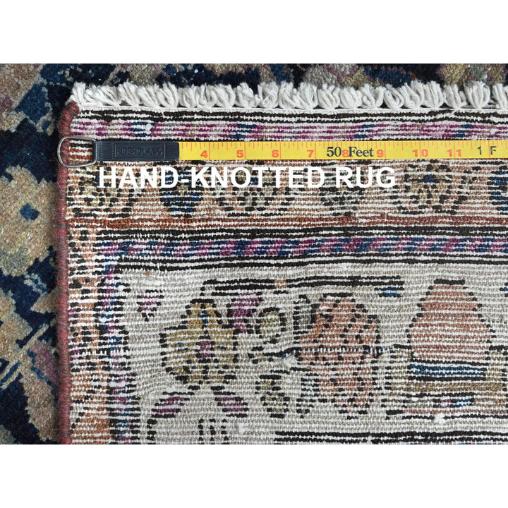 3'9" x 9'2" Vintage Hand Knotted Blue Worn Wool Runner Oriental Rug - MOA10281185