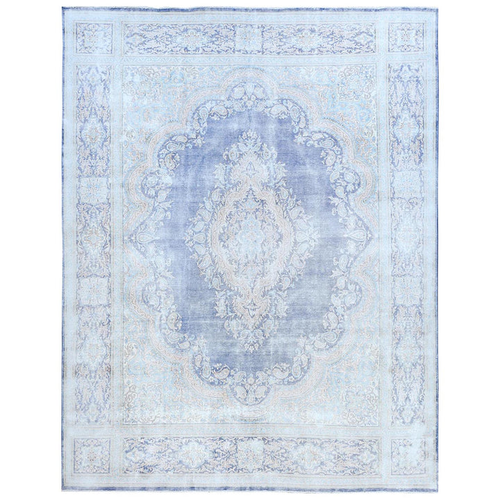 10'0" x 13'0" Vintage Hand Knotted Blue Cotton Rectangle Oriental Rug - MOA10281253