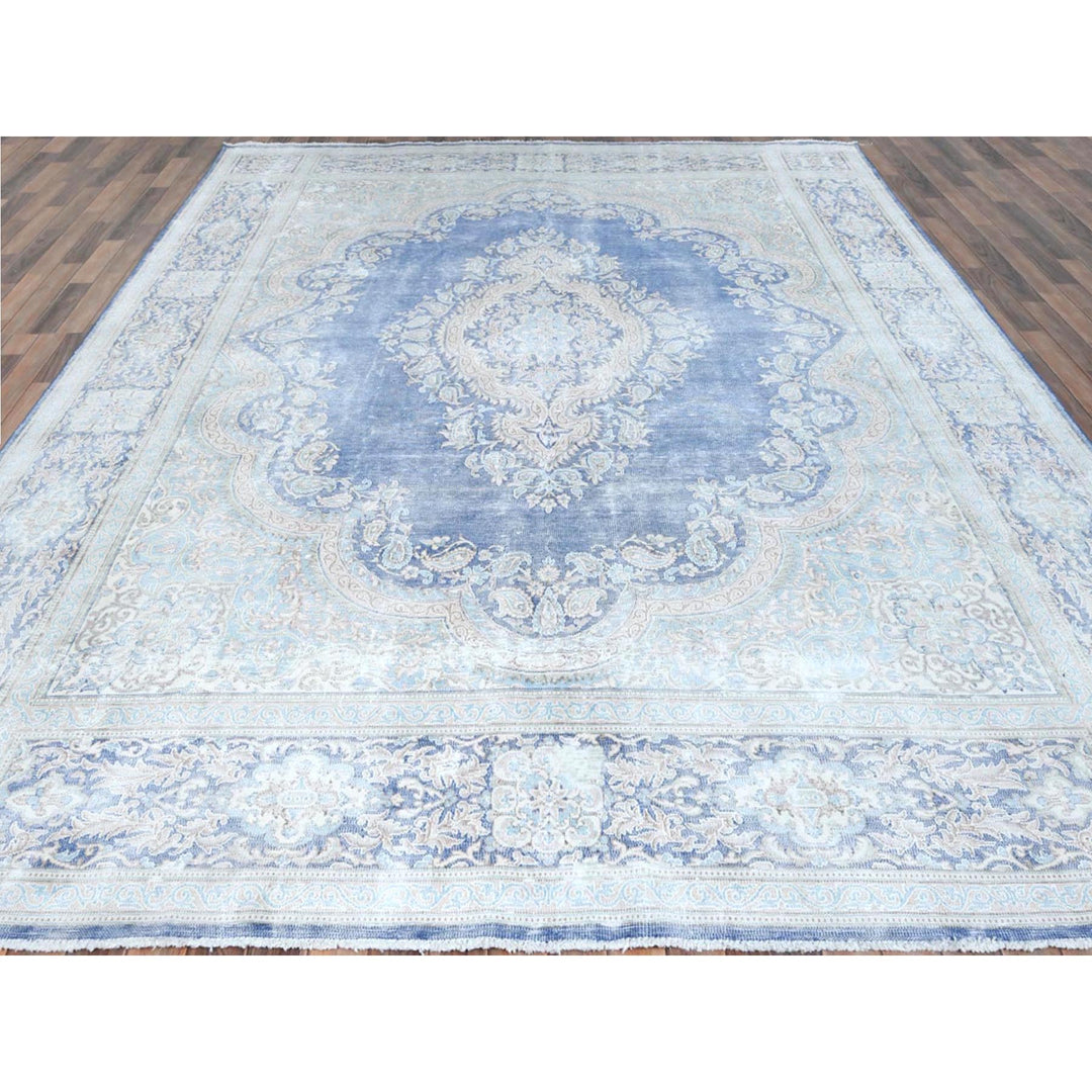 10'0" x 13'0" Vintage Hand Knotted Blue Cotton Rectangle Oriental Rug - MOA10281253